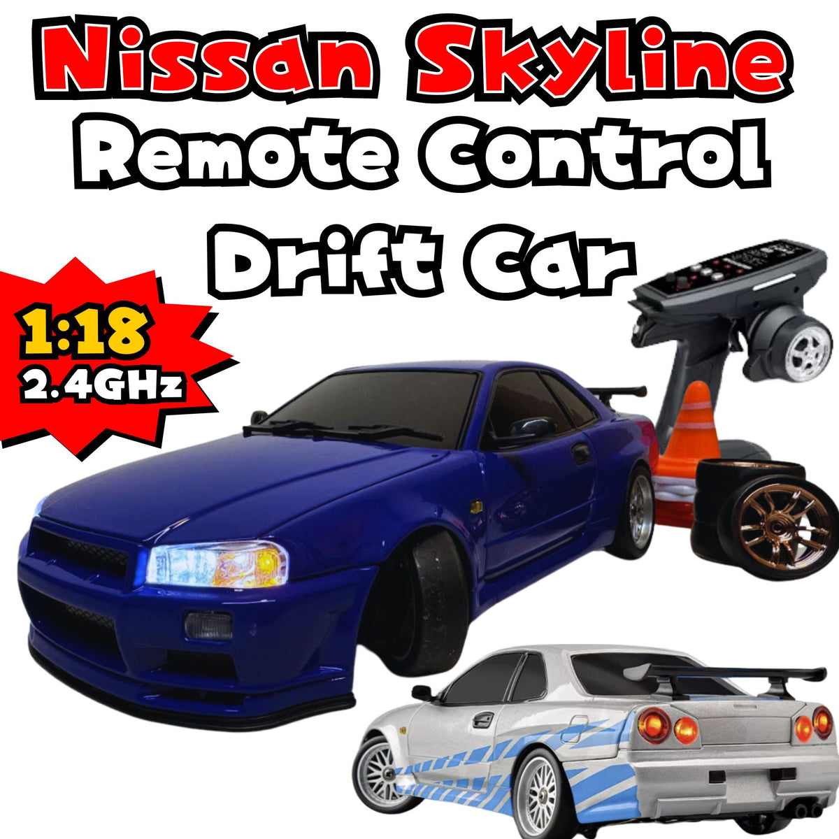 Mini Skyline Remote Control Nissan Skyline R34 | RC Drift Car | 2.4GHz RWD with Gyroscope | Alloy ...