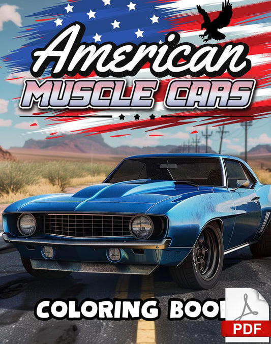 American Muscle Cars Coloring Book (PDF - Digital Download [50 Pages])