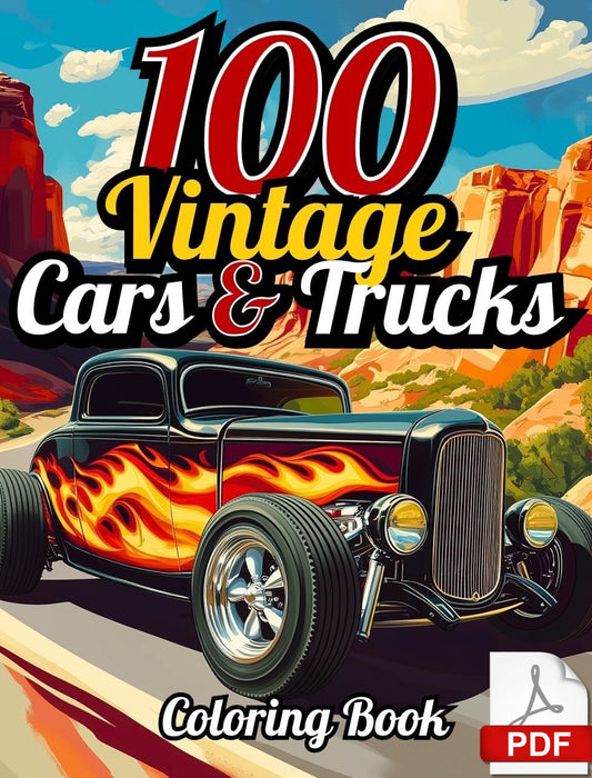 100 Vintage Cars and Trucks Coloring Book (PDF - Digital Download [100 Pages])